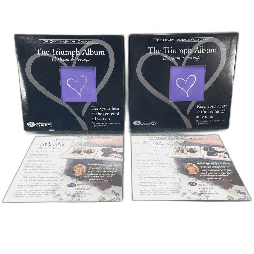 NOS Creative Memories (7x7) 2 Purple Heart Scrapbook Albums & 2 Page Protectors